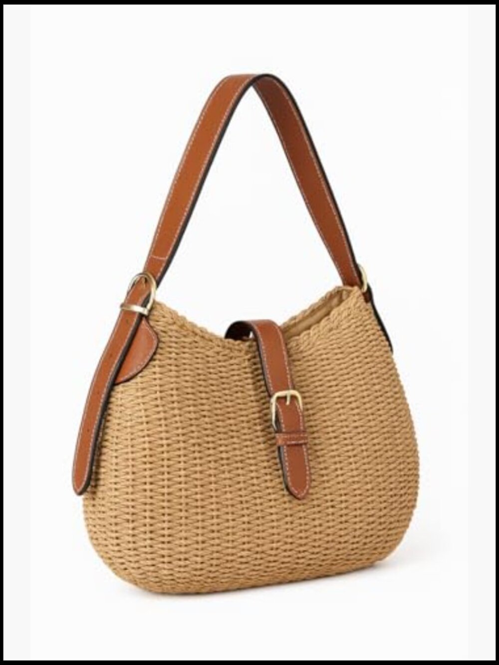 Straw Shoulder Bag Summer Beach Bag Handmade Adjustable Strap Satchel - Picture 4 of 7